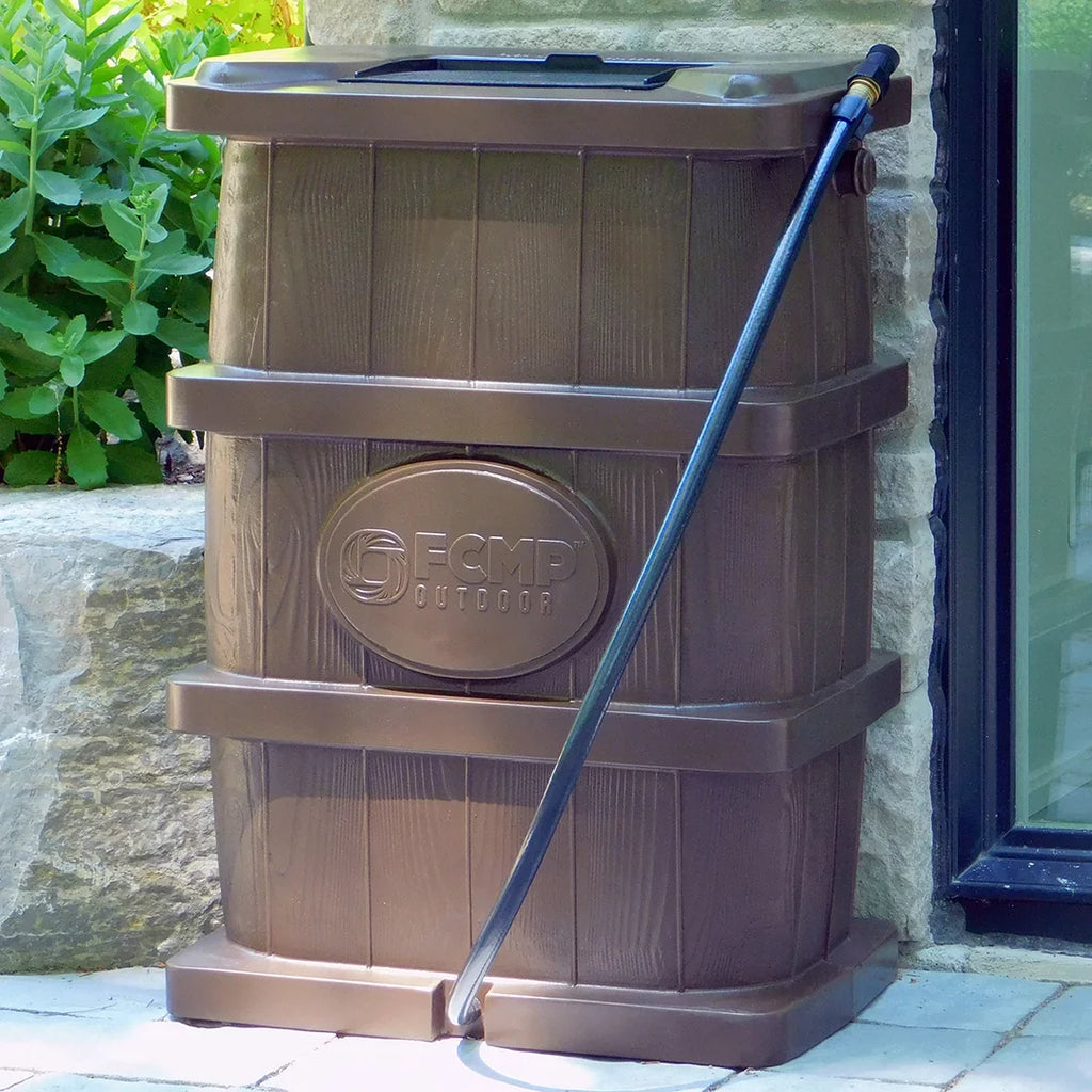 FCMP Outdoor 45 Gal Wood Grain Rain Liquid Catcher Barrel, Brown (2 Pack)