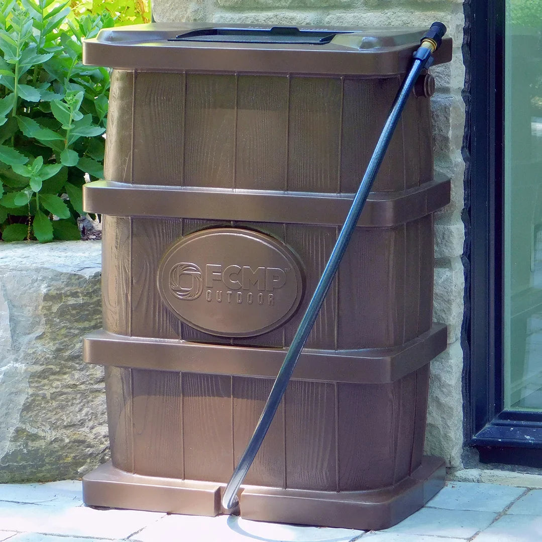 FCMP Outdoor 45 Gal Wood Grain Rain Liquid Catcher Barrel, Brown (2 Pack)