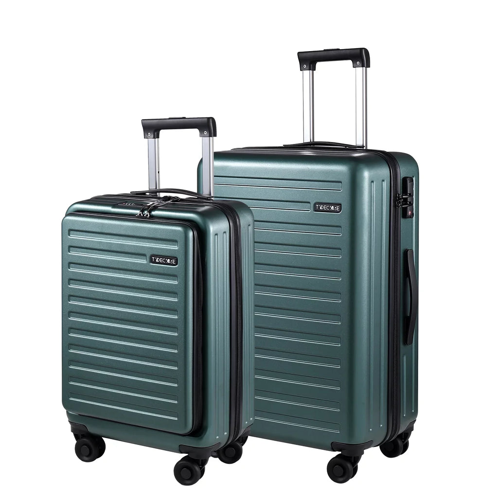 2 Piece 20/24 Luggage Set, Only 20 with Front Portable computer Pocket & Expandle, Lightweight ABS+PC Hardshell Suitcase with TSA Lock & Spinner Wheels, 20 Inch 37~41L + 24 Inch 65L, Dark Green