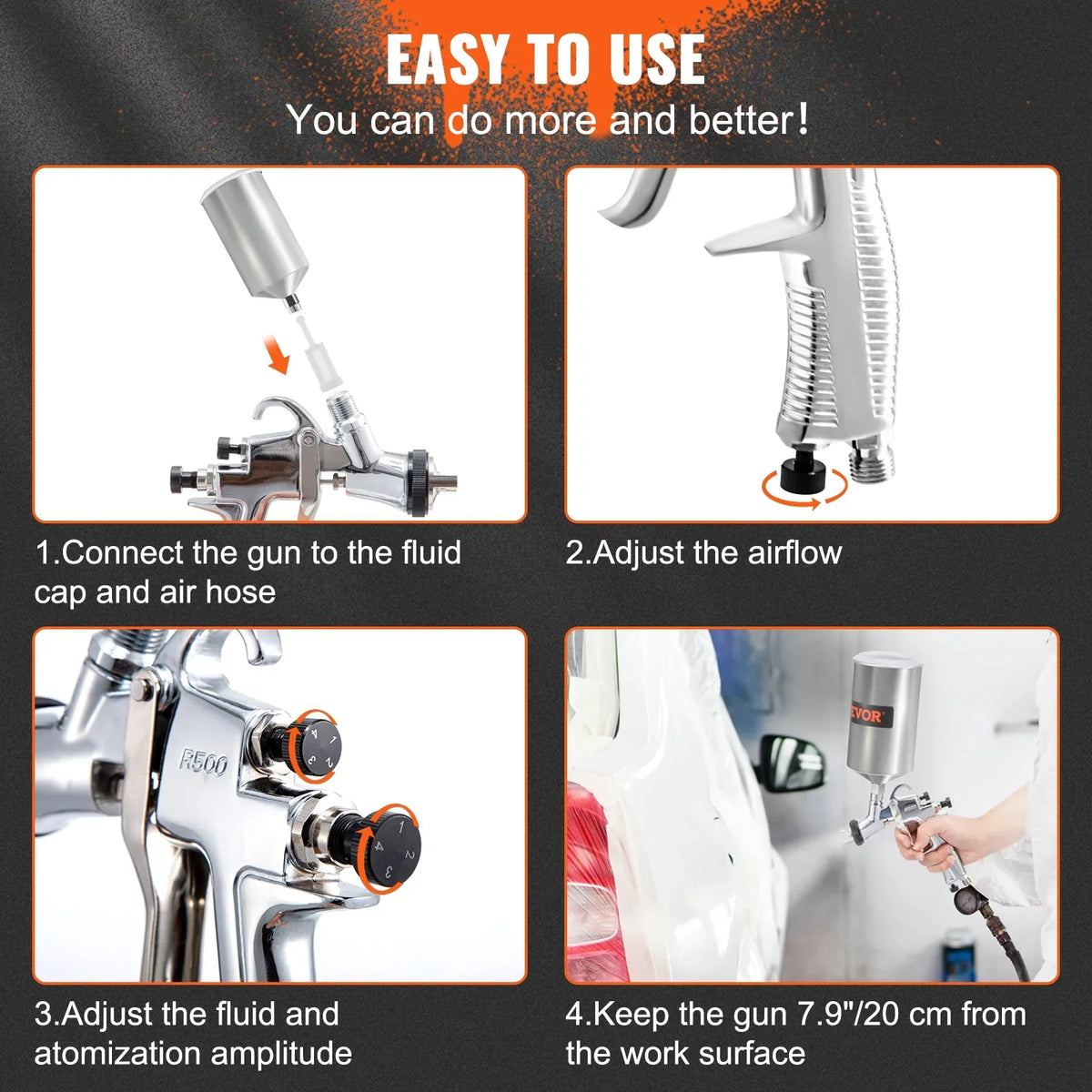 VEVOR Air Spray Gun Kit Paint Gun Gravity Feed LVLP 1.3/1.4/1.8 mm Nozzle