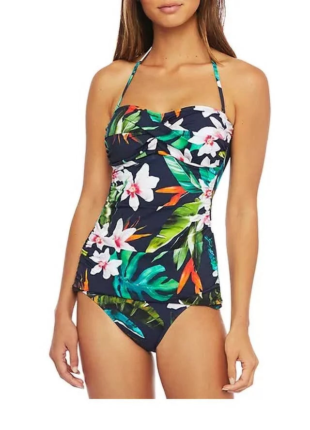 Lauren Ralph Lauren MULTI Fluid Tropical Print Tankini Swim Top, US 16