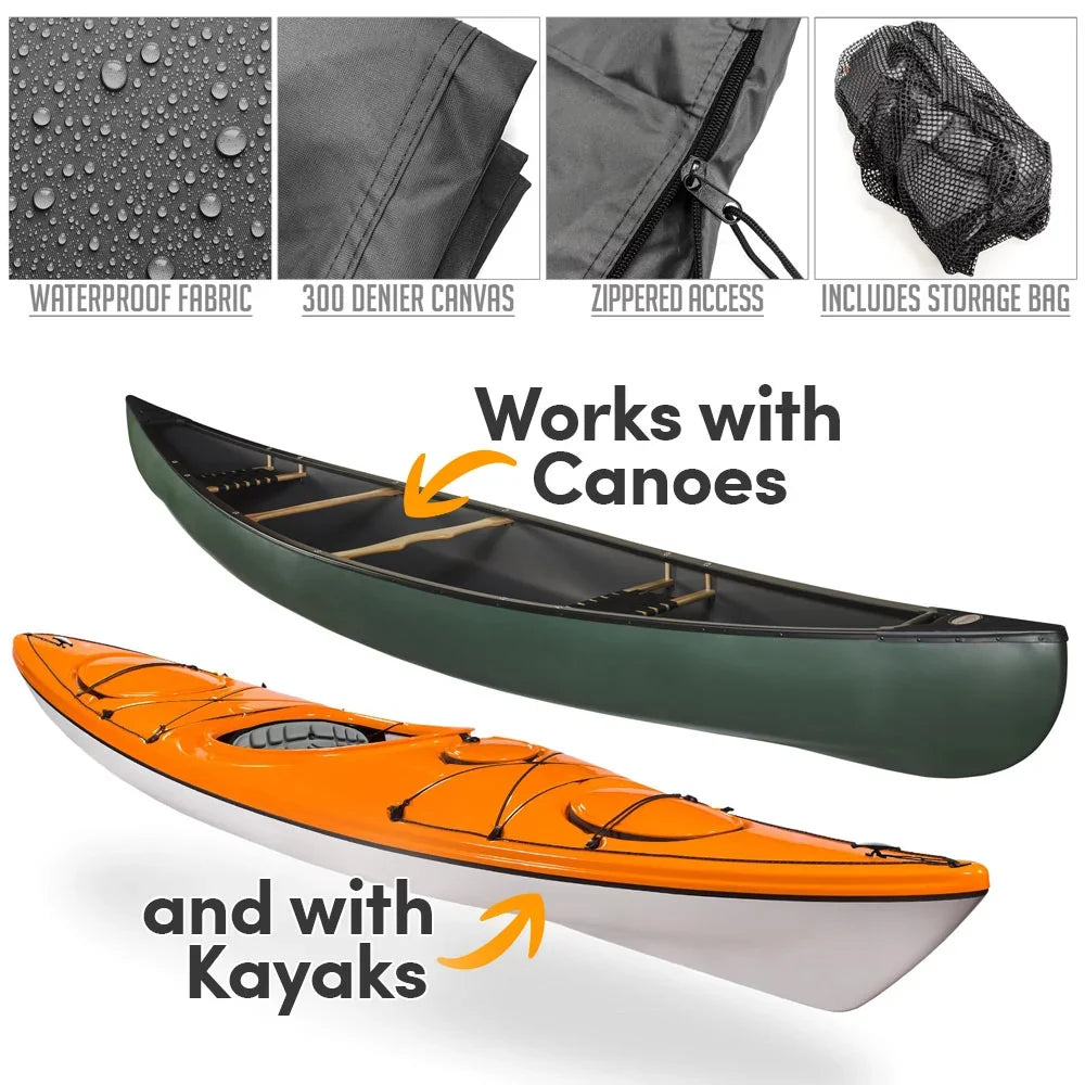 NEH Heavy-Duty Kayak Canoe Boat Cover- 10ft- Fluid Dust and Sun Protection- Storage & Travel - Grey