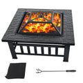 GSE Games & Sports Expert 32" Heavy Duty Square Patio Wood Fire Pit Table with Spark Monitor Cover, Log Grate, Liquid Cover and Fire Poker for Outdoor Backyard, Garden, Bonfire