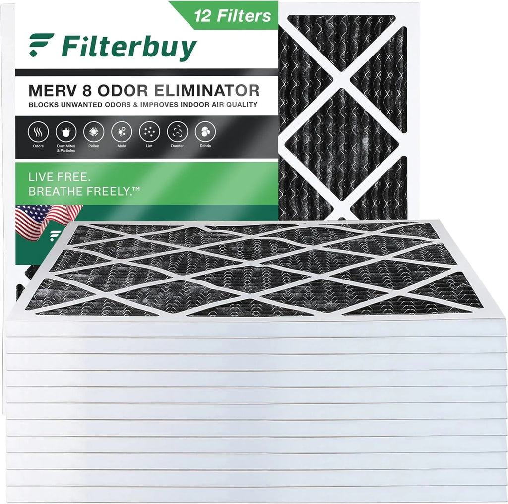 Filterbuy 12x12x1 MERV 8 Odor Eliminator Pleated HVAC AC Furnace Air Filters with Activated Carbon (12-Pack)