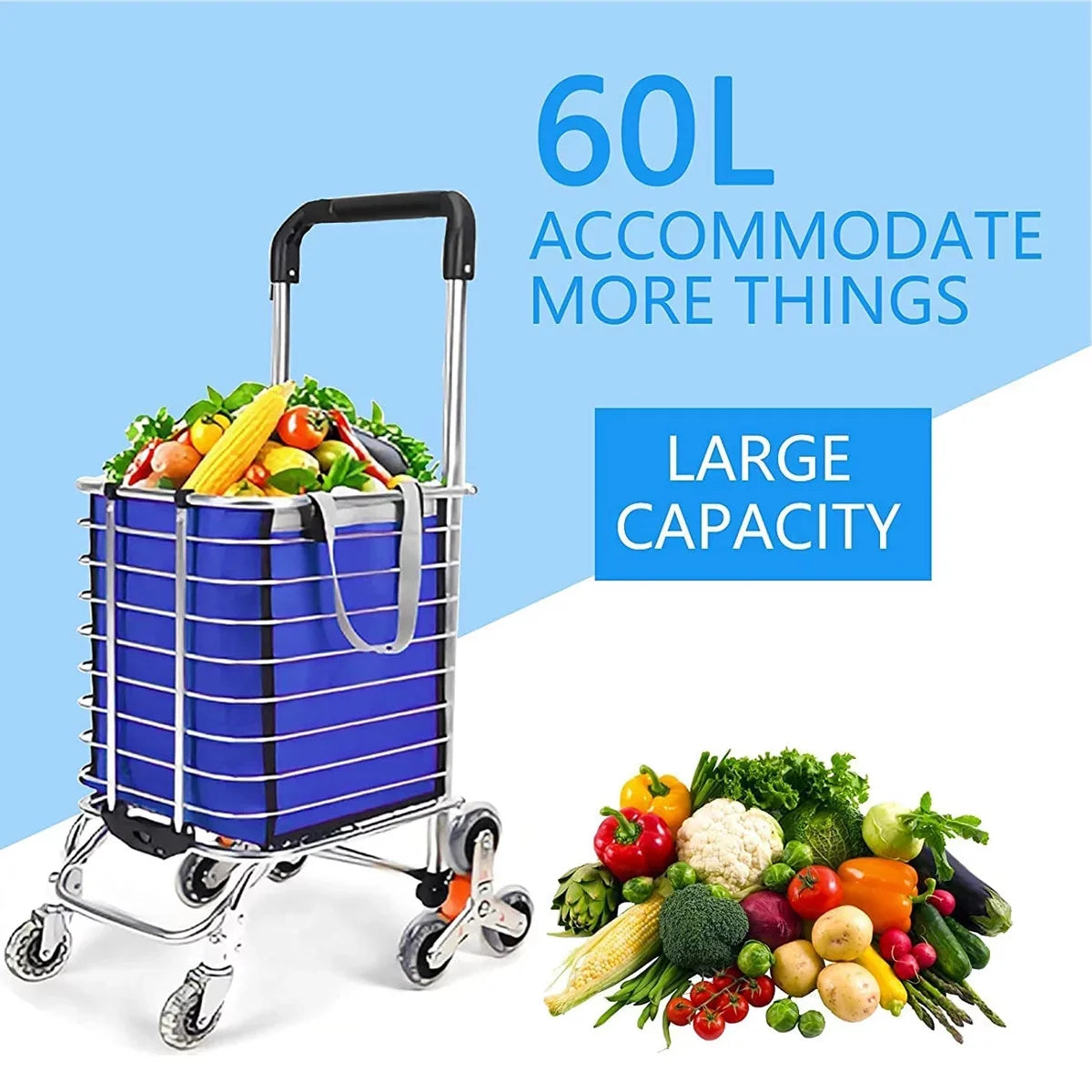 Ealing Large Shopping Trolley Folding 8 Wheel Shopping Cart Stair Climbing Trolley Utility Trolley with Aluminium Alloy Frame Tough Removable Fluid Bag