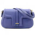 Italian Artisan Valentino Womens Handcrafted Luxury Shoulder Handbag in Genuine Hammered Effect Leather, Azure - Small
