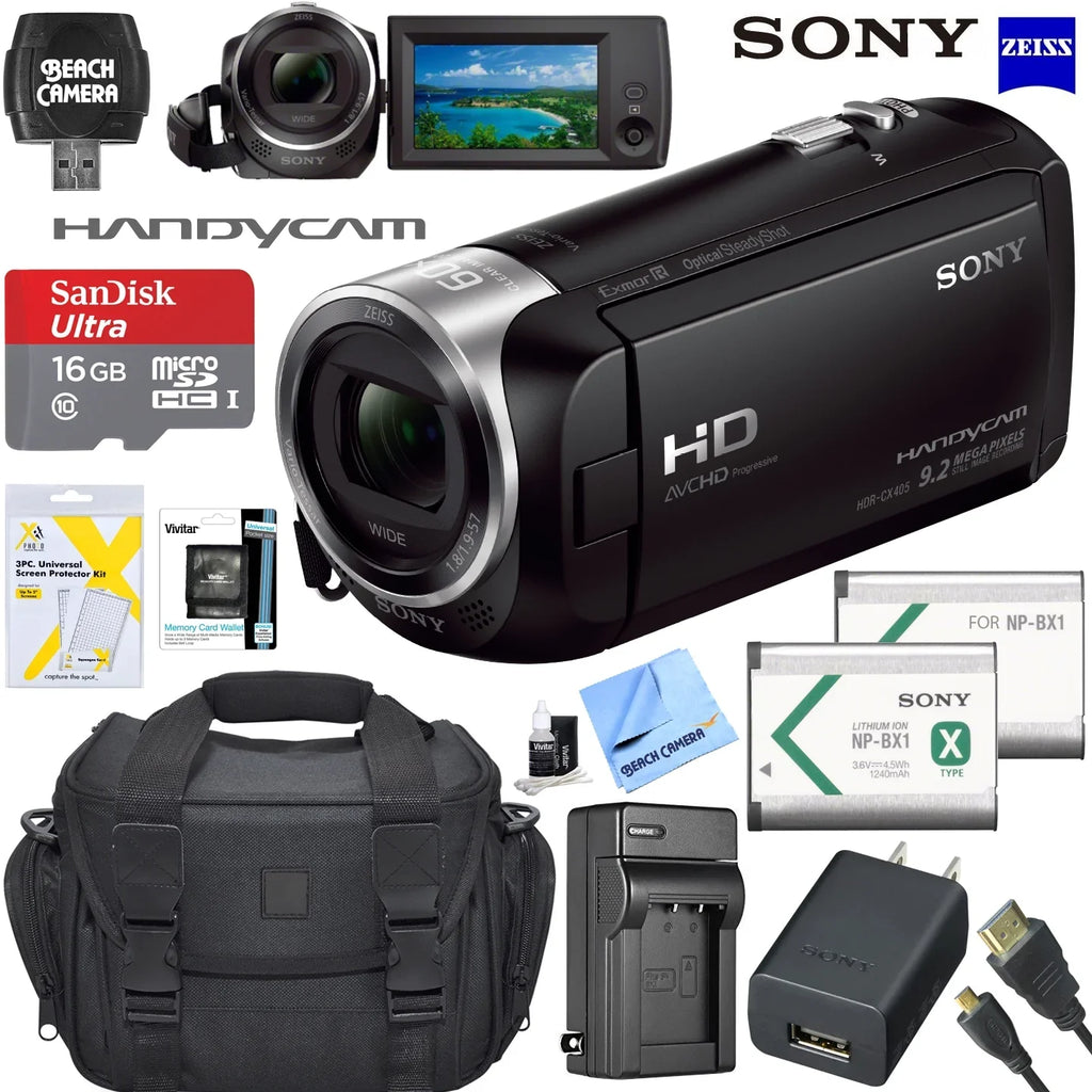 HDRCX405 HD Video Recording Handycam Camcorder Bundle with Micro SD Memory Card Spare Battery Charger High Speed HDMI Cable and More