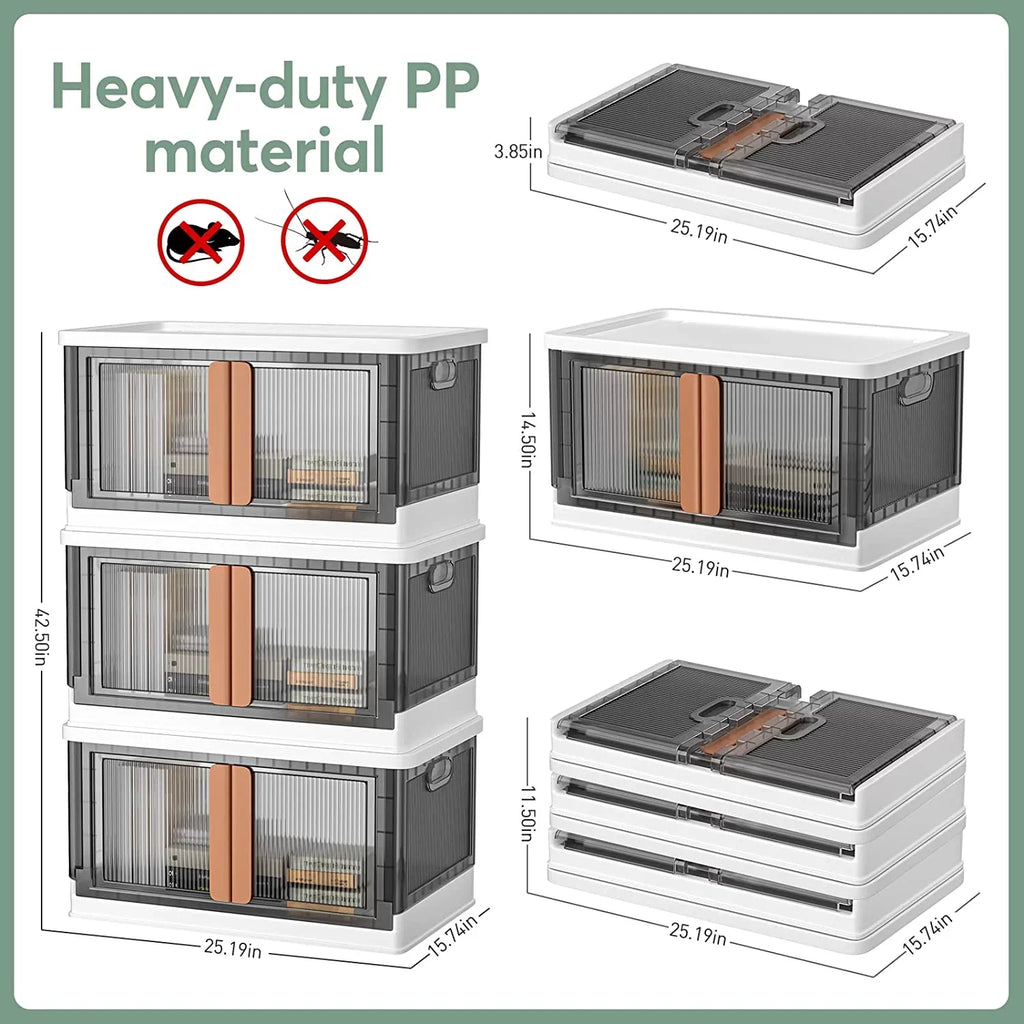 Storage bins,plastic storage bins with lids-76Quart large foldable storage Tough stackable storage drawers for bedroom, hall, kitchen, RV, office(3Packs)