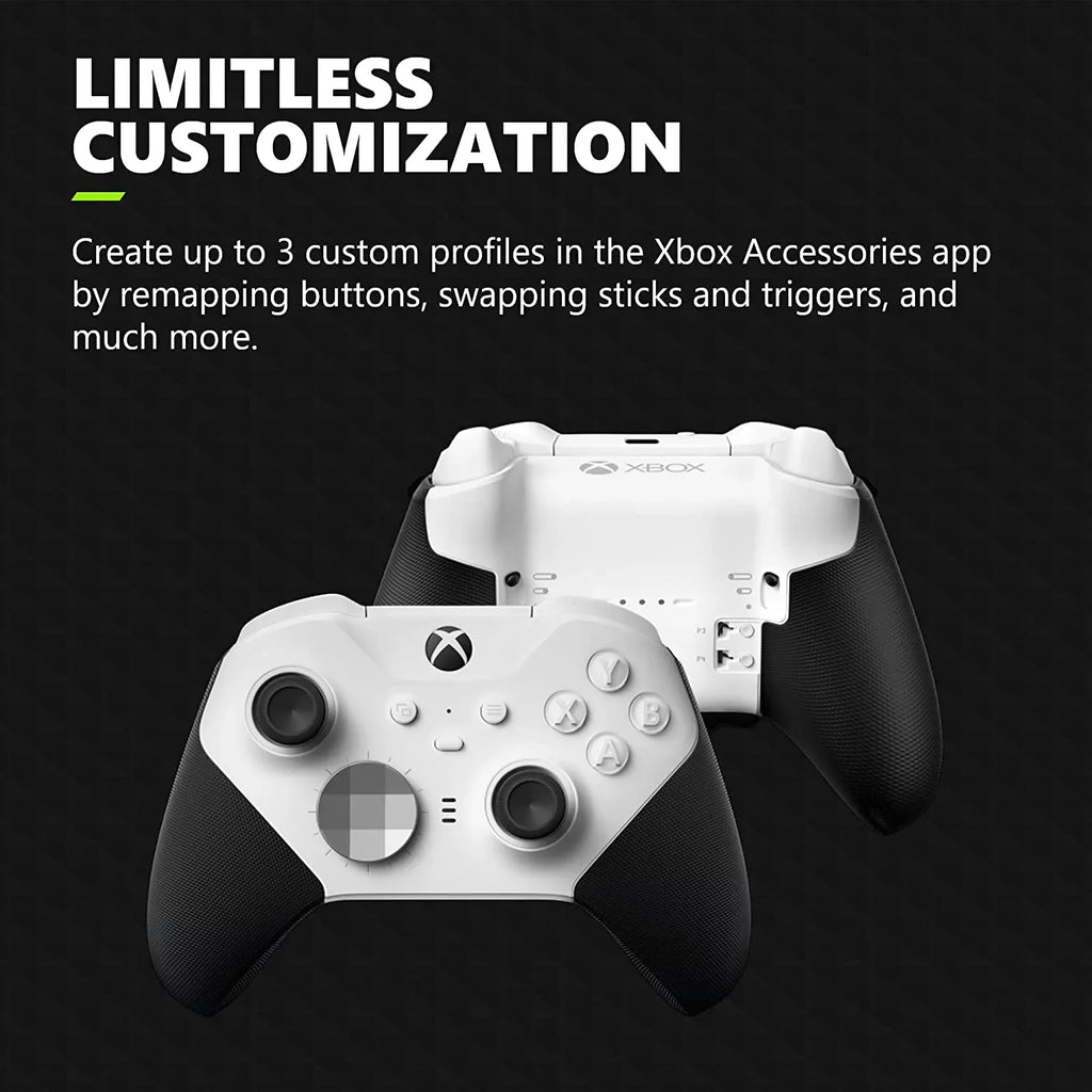 Xbox Elite Series 2 Wireless Gaming Controller White For Xbox Console With Black Gaming Buds + Cleaning Kit BOLT AXTION Bundle Like New