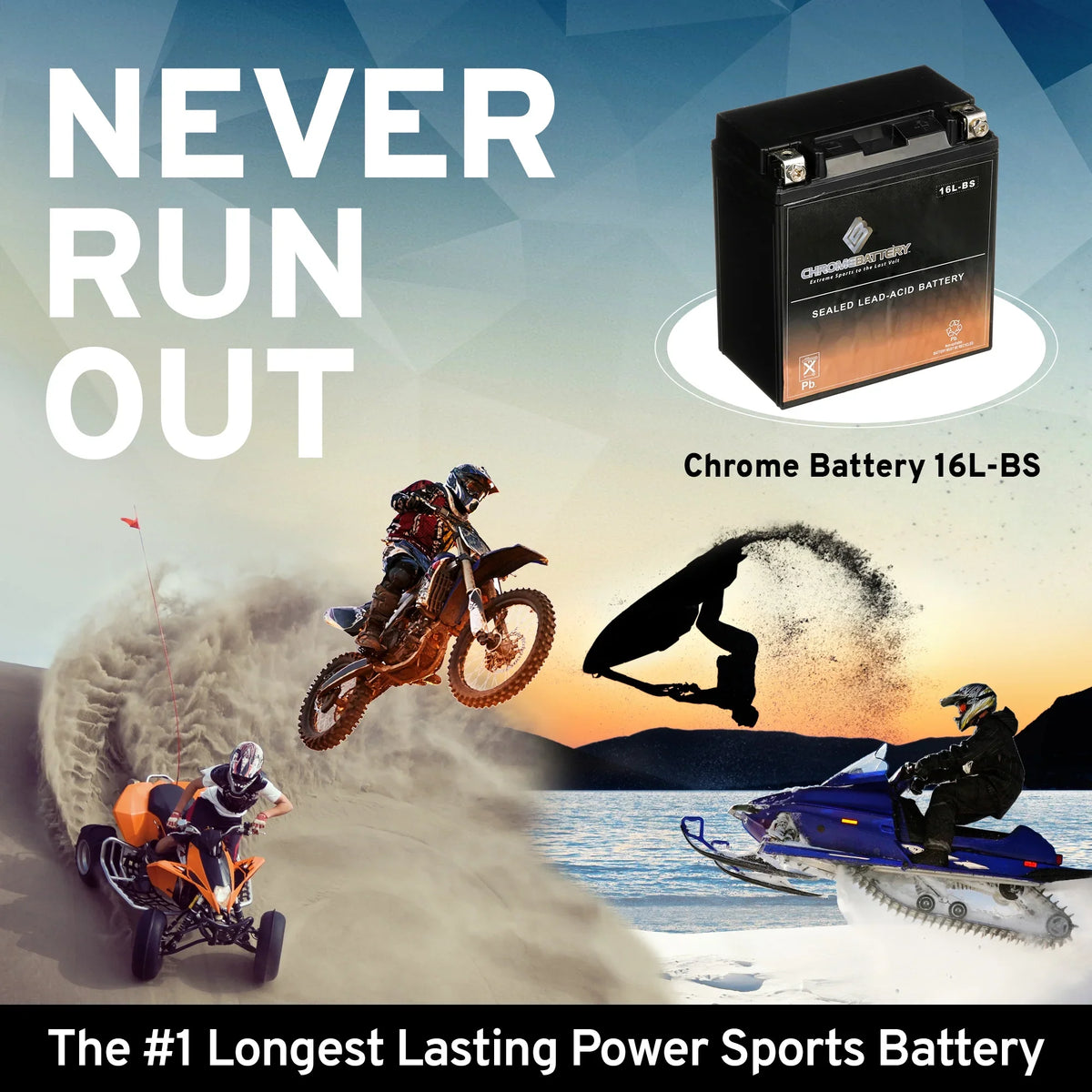Chrome Battery Ytx16l-bs (16l-bs 12 Volts,14 Ah, 230 Cca) Jet Ski Battery for Polaris
