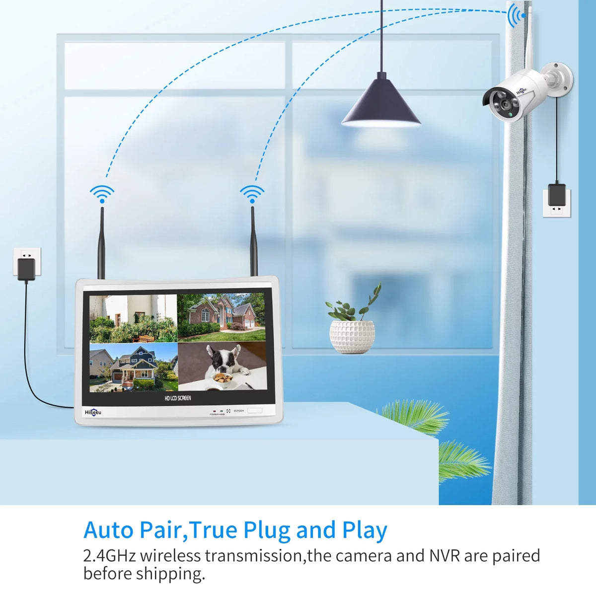 Hiseeu 3MP Security Camera System with 12.1" Monitor, 3TB Hard Drive, 4Pcs Security Cameras Wireless Wifi for Recording and Remote View, Home Security Camera System (Supports Only 2.4Ghz Wi-Fi)