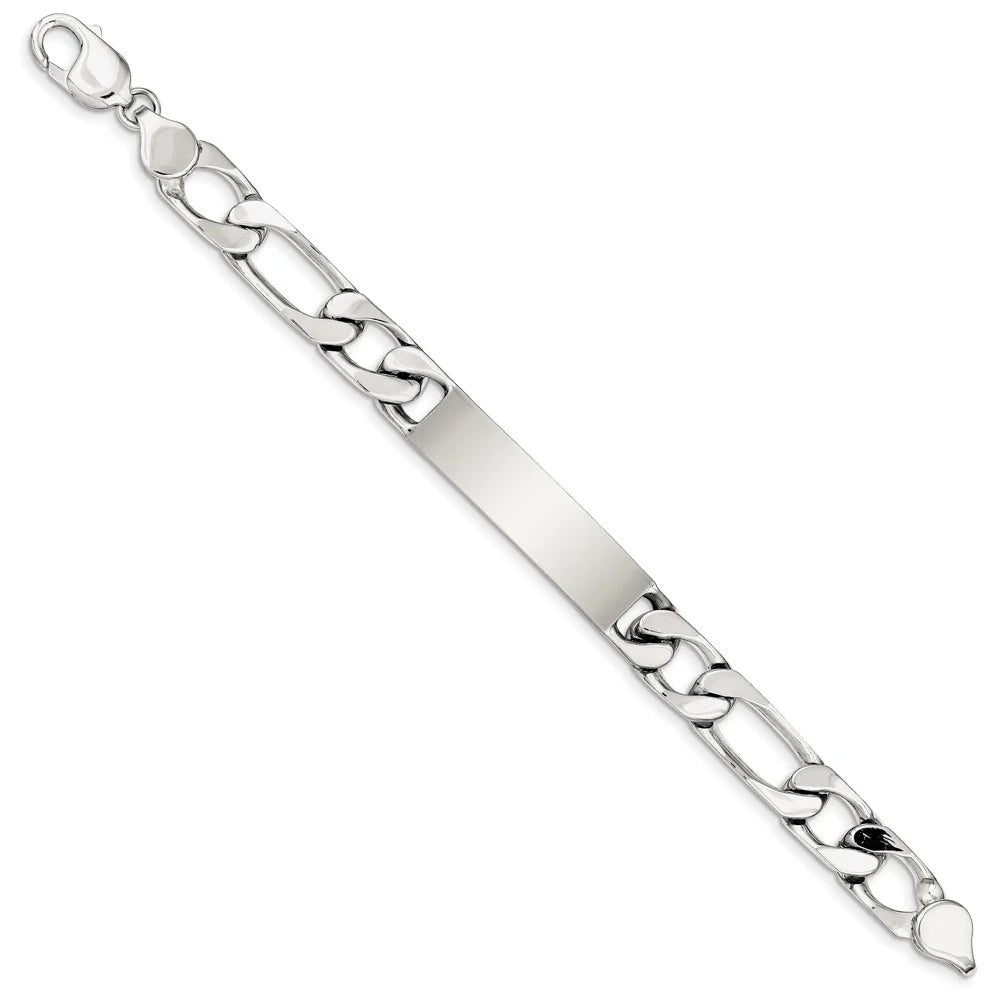 Sterling Silver Bracelet ID Figaro Men's 12 mm 8.5 in Polished Engraveable Link