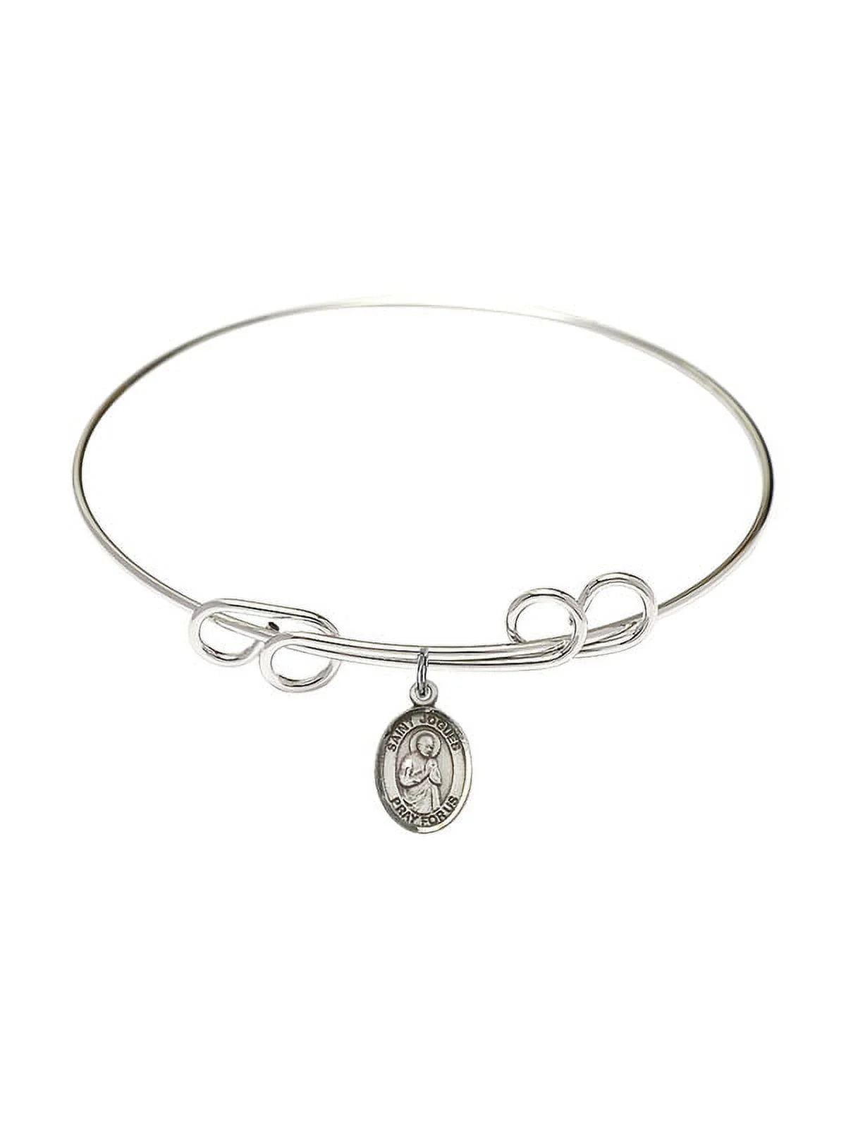 8 inch Round Double Loop Bangle Bracelet w/ St. Isaac Jogues in Sterling Silver
