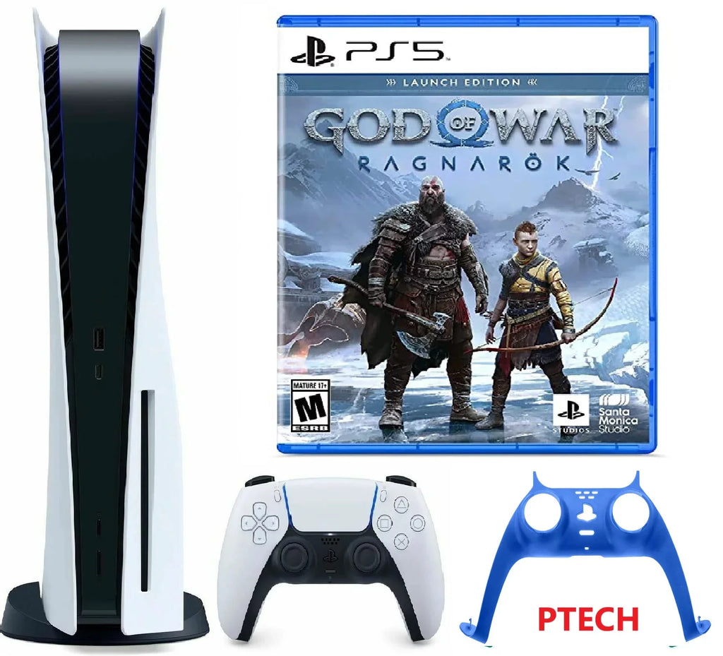 PlayStation_PS5 Gaming Console (Disc Version) with God of War(GOW) Ragnark Bundle and Ptech controller plate