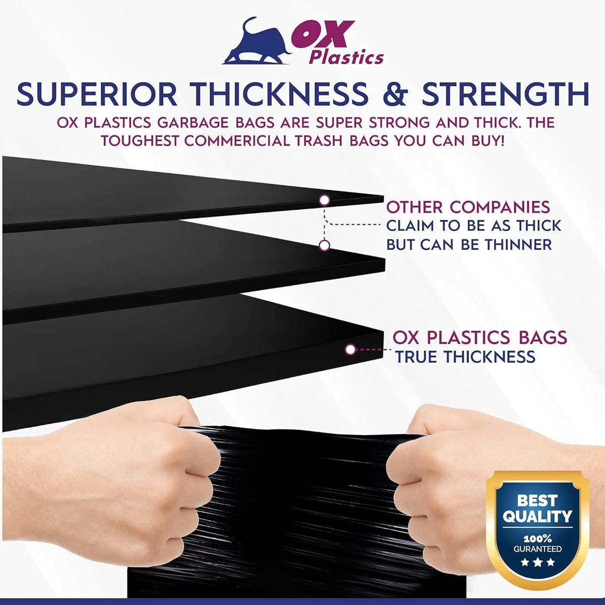 Trash Can Liners Bags - 42 Gallon Capacity & 1.5Mil Thick Extra Heavy Duty Strength - Large Garbage, Leak-Proof & Sturdy House & Use Bags Black 37 X 43 (100 Count)