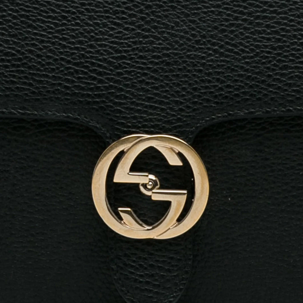 Pre-Owned Authenticated Gucci Medium Dollar Interlocking G Crossbody Bag Calf Leather Black Unisex (Good)