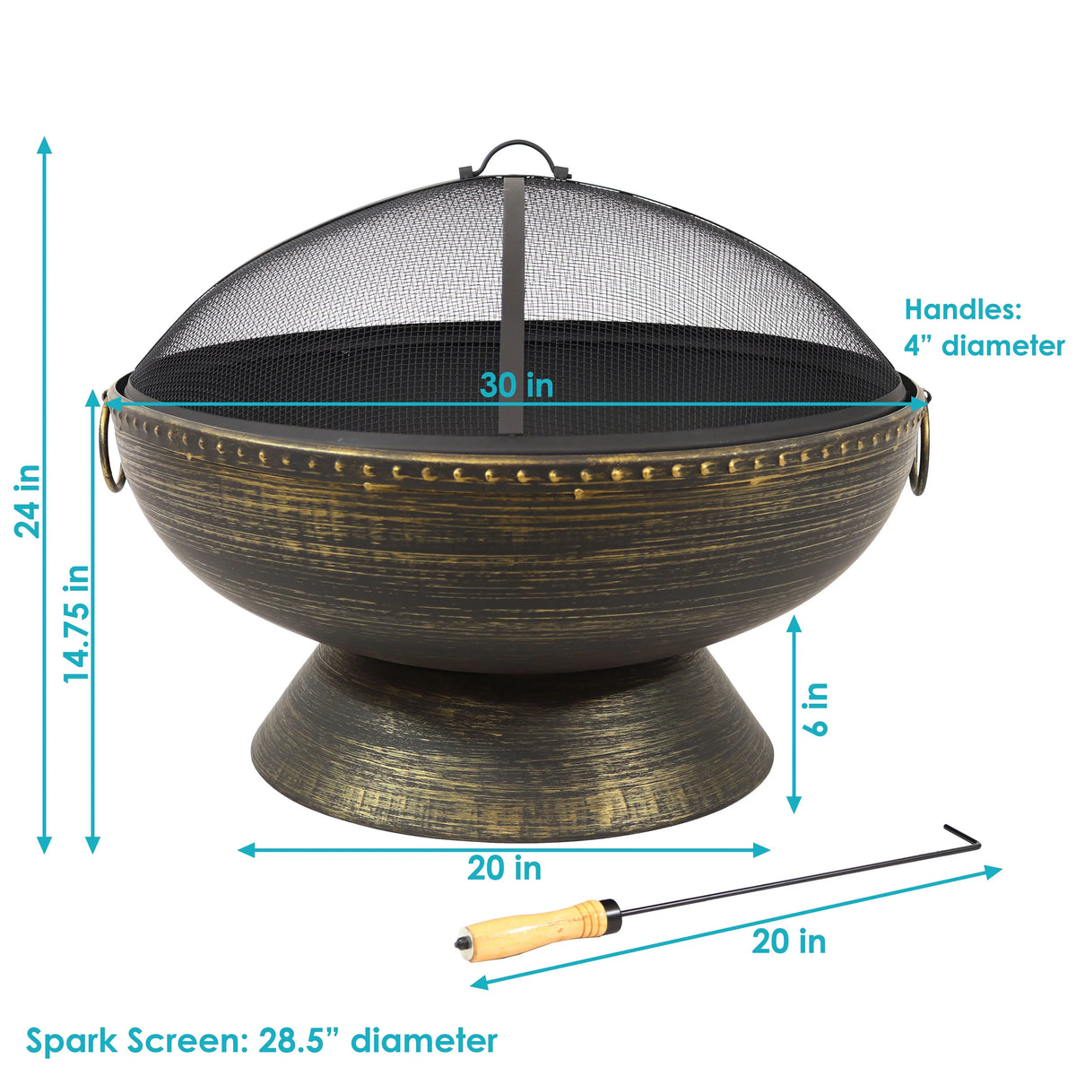 Sunnydaze 30" Royal Outdoor Steel Fire Pit with Spark Display and Poker