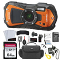 Ricoh WG-80 Digital Camera | Orange Bundle with Conversion Tripod Adapter Camera Screw + Photo Kit + 64GB Memory Card + Battery + Battery Charger + Camera Case + Floating Strap (8 Items)