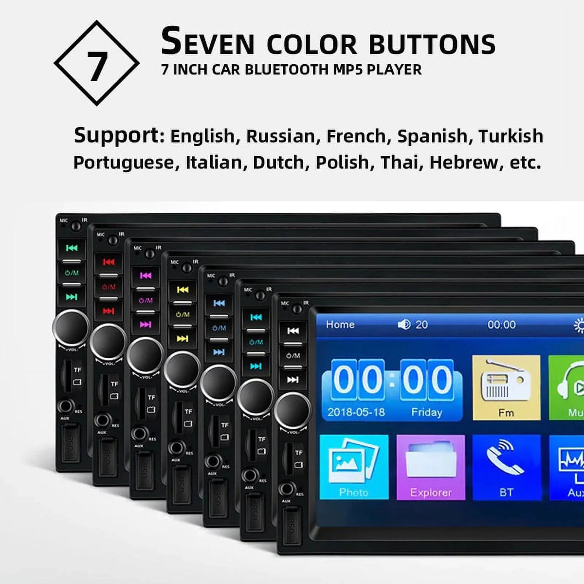 Polarlander Double Din Car Stereo Player Car Audio 7-inch HD Touch Monitor Car Radio Bluetooth with Multimedia SD USB FM AUX MP5/4/3 Mirror Link Function with 4LED Backup Camera