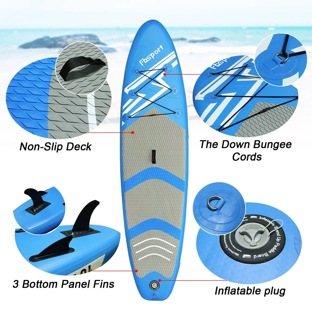FBSPORT 11 Ft SUP Thickening Inflatable Stand Up Paddle Board w/Complete Accessories & Carry Bag, Surf Control, Non-Slip Deck, Standing Boat Surfboard