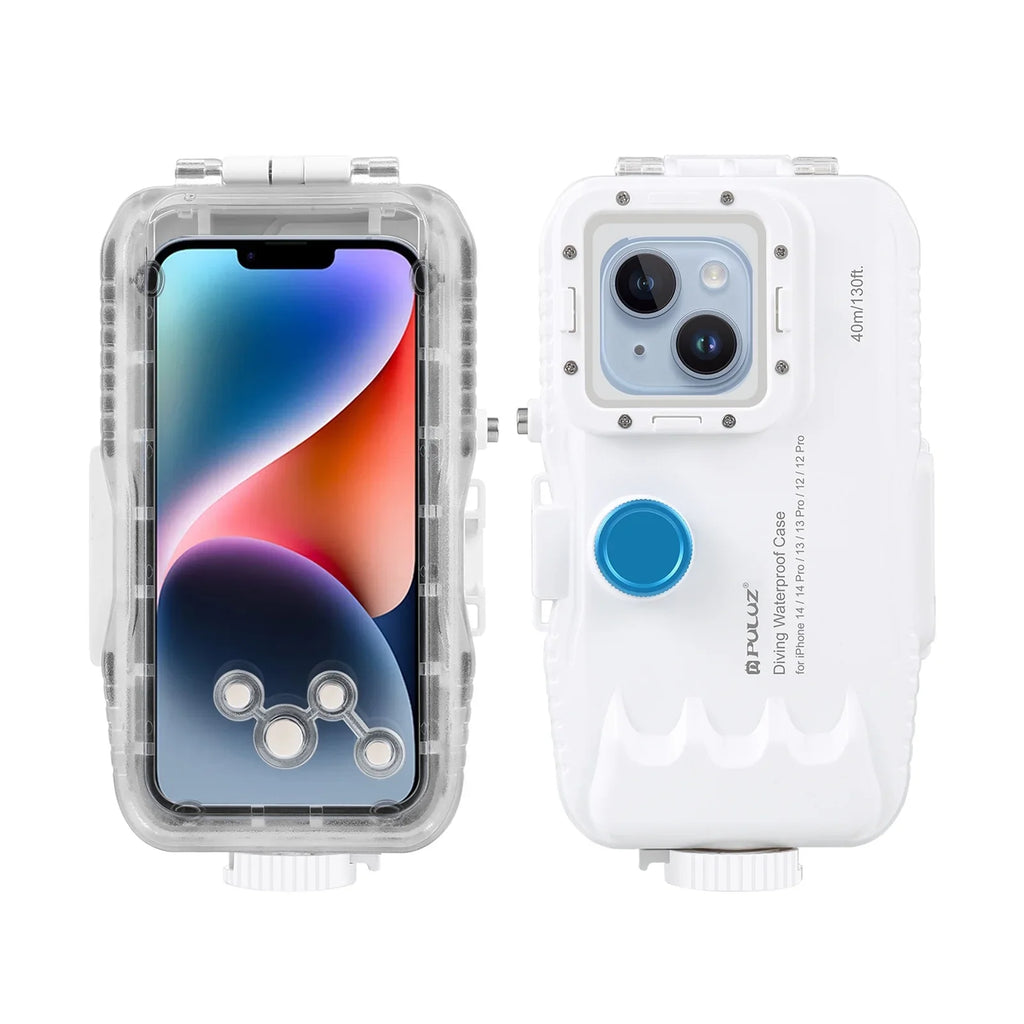 PULUZ 40M131ft Fluid Phone Case Diving Case Smartphone Fluid Housing Protective Case with Red Filter Neck Strap Cleaning Cloth Replacement for 14/ 14 Pro/ 13/ 13 Pro/ 12/ 12 P