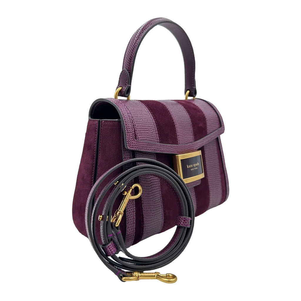 Kate Spade Katy Striped Lizard-embossed Small Top-handle Bag - Burgundy