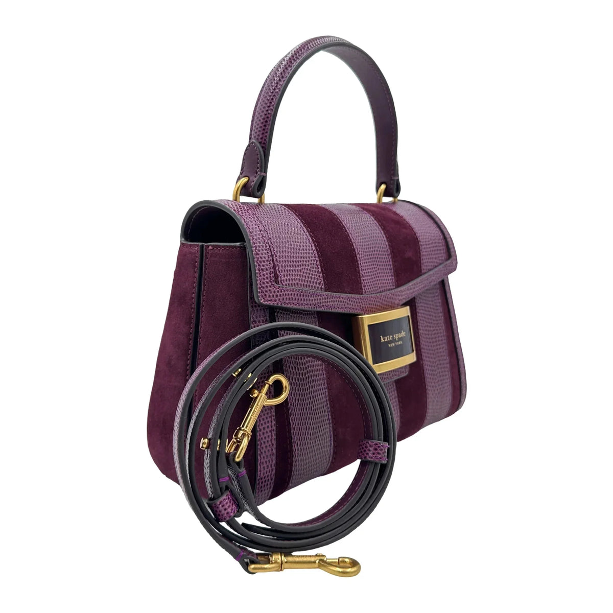 Kate Spade Katy Striped Lizard-embossed Small Top-handle Bag - Burgundy