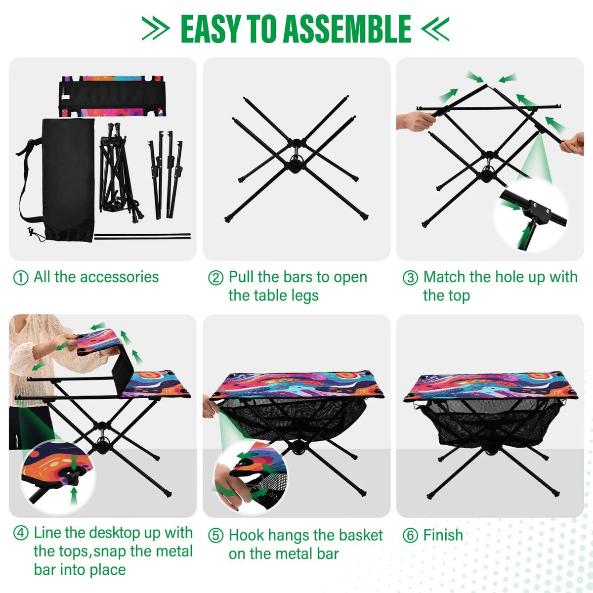 Abstract Art Paint Camping Folding Table Portable Beach Table with Storage Bag Compact Picnic Table for Outdoor Travel Fishing BBQ