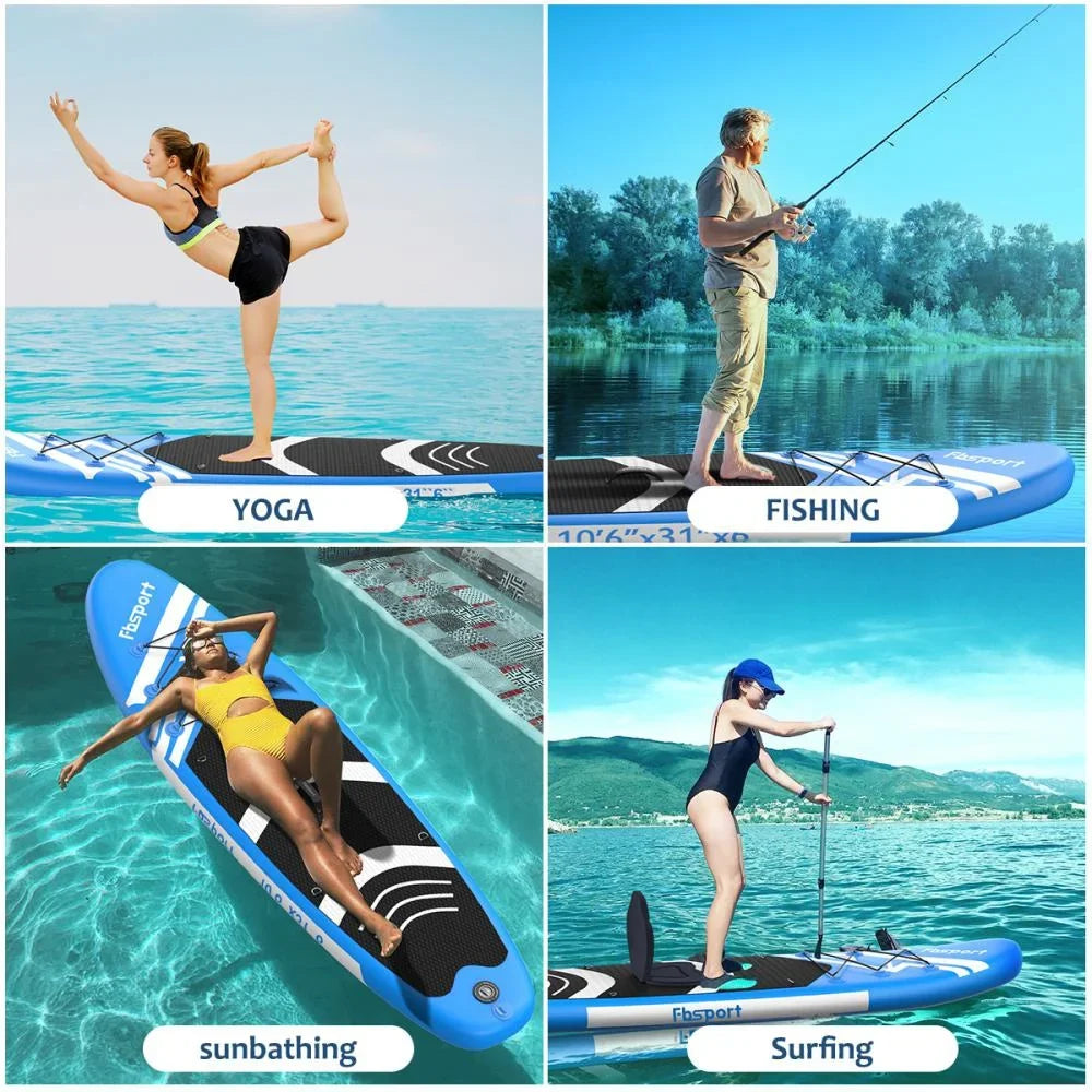 FBSPORT 11 Ft SUP Thickening Inflatable Stand Up Paddle Board w/Complete Accessories & Carry Bag, Surf Control, Non-Slip Deck, Standing Boat Surfboard