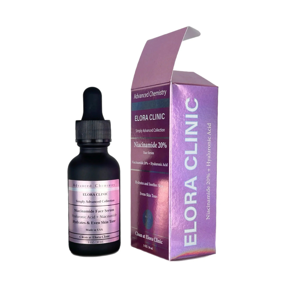 Elora Clinic 20 Niacinamide Serum - Niacinamide 20% + Hyaluronic Acid - Hydrating Hyaluronic acid + 20 Niacinamide Serum - Oil Free - Liquid Based