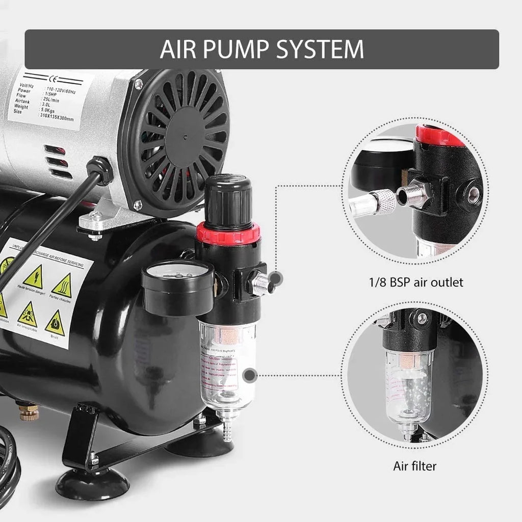 VIVOHOME 110-120V Professional Airbrushing Paint System with 1/5 Air Compressor and 1 Paint Sprayer for Tattoo Makeup Shoes Cake Decoration