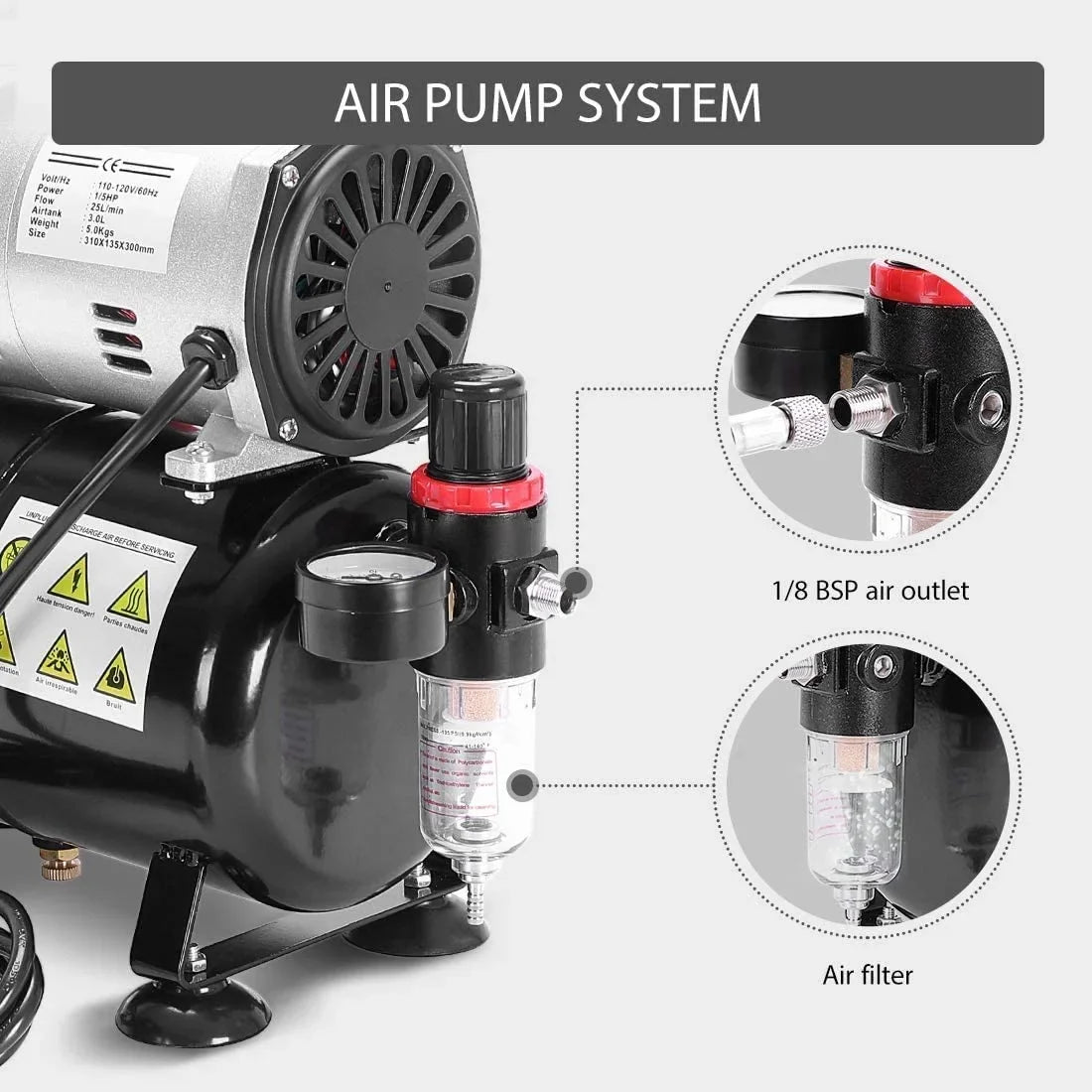 VIVOHOME 110-120V Professional Airbrushing Paint System with 1/5 Air Compressor and 1 Paint Sprayer for Tattoo Makeup Shoes Cake Decoration