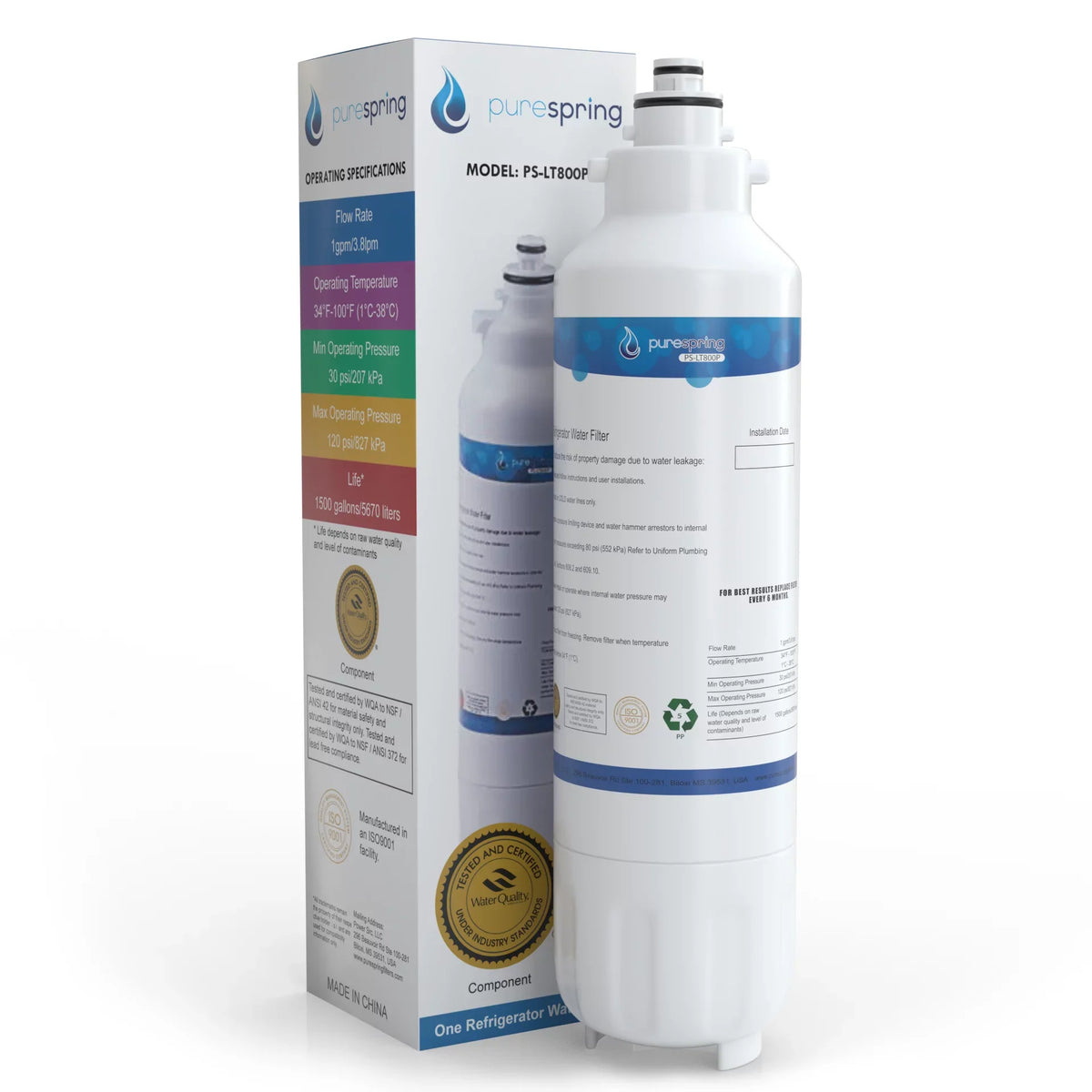 PureSpring NSF 42 Certified Refrigerator Fluid Filter, Compatible with LT800P, LT800PC, ADQ73613401, ADQ73613402, ADQ73613403, Kenmore 9490, 46-9490, 469490 (1 Pack)