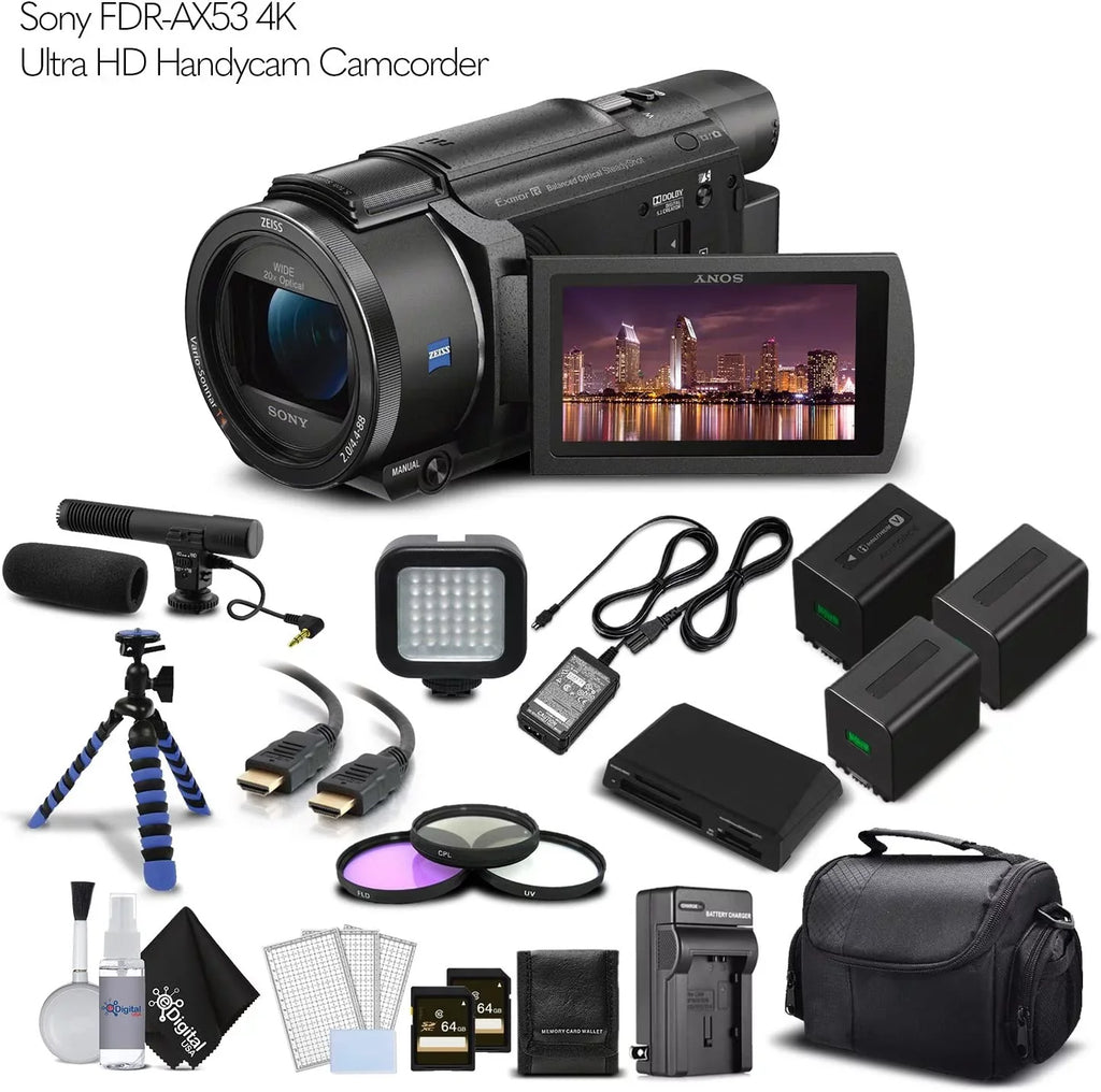FDR-AX53 4K Ultra HD Handycam Camcorder. - Professional Bundle