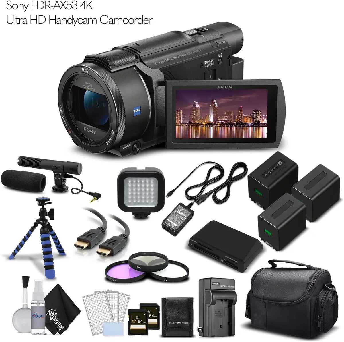 FDR-AX53 4K Ultra HD Handycam Camcorder. - Professional Bundle