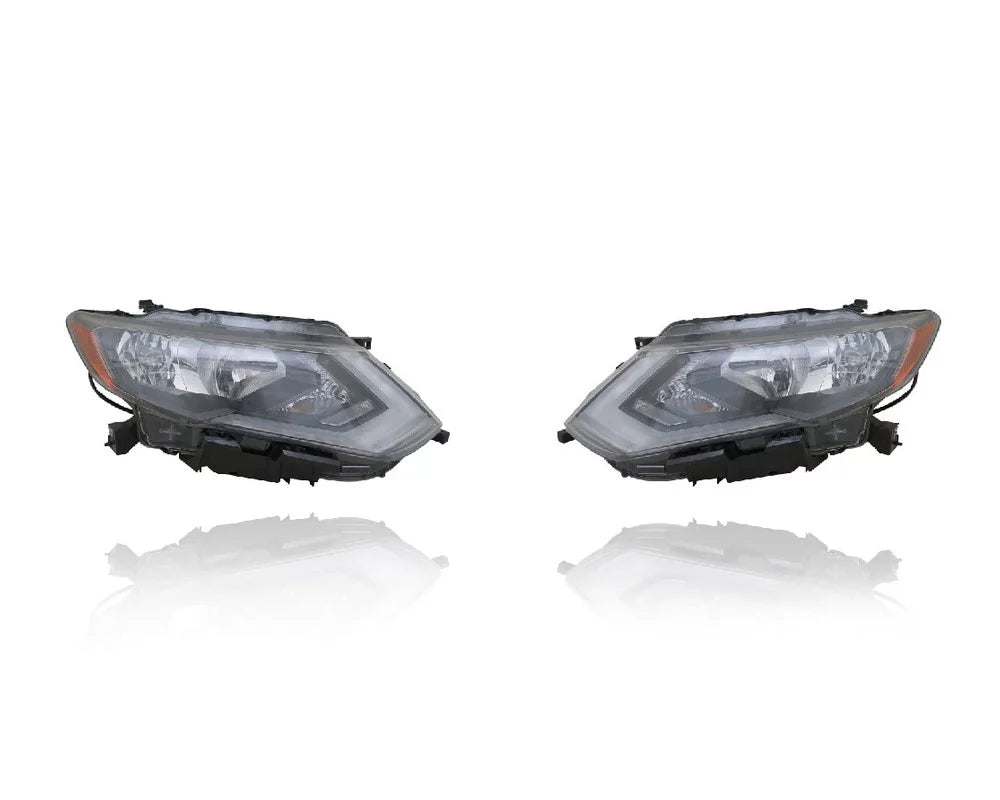 Headlight Assembly - Cooling Direct Fit/For 17-19 Nissan Rogue-S/SV/SL/Hybrid-SV (Exclude LED/SL-Premium/Hybrid-SL) - Halogen - Pair, Left Driver + Right Passenger Set - CAPA - 260106FL0A, 260606FL0A