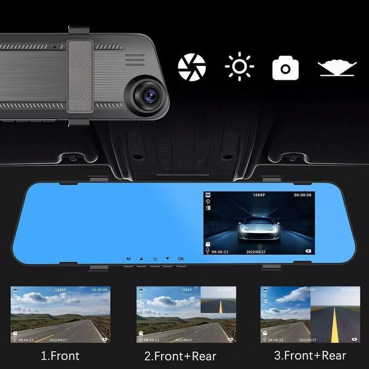 Teledu 1080P Rearview Mirror Car DVR Dual Dash Cam Camera Front Rear HD Video Recorder