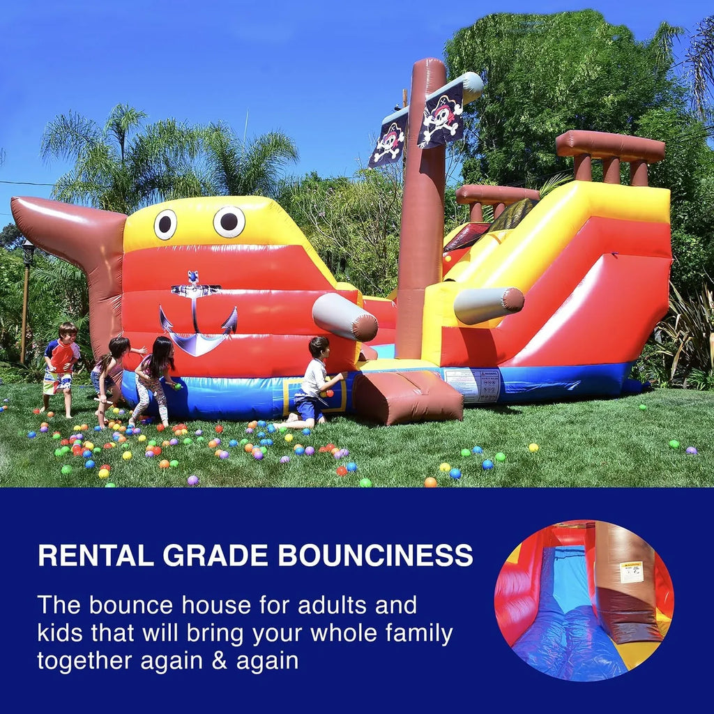 JumpOrange Pirate Ship Commercial Grade Bounce House Fluid Slide for Kids and Adults (with Blower)
