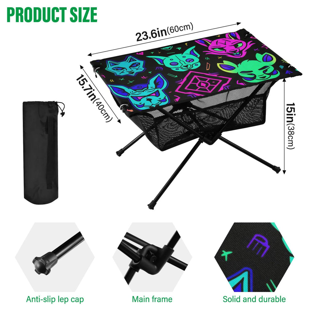 Magic Devils Lions Camping Folding Table Portable Beach Table with Storage Bag Compact Picnic Table for Outdoor Travel Fishing BBQ