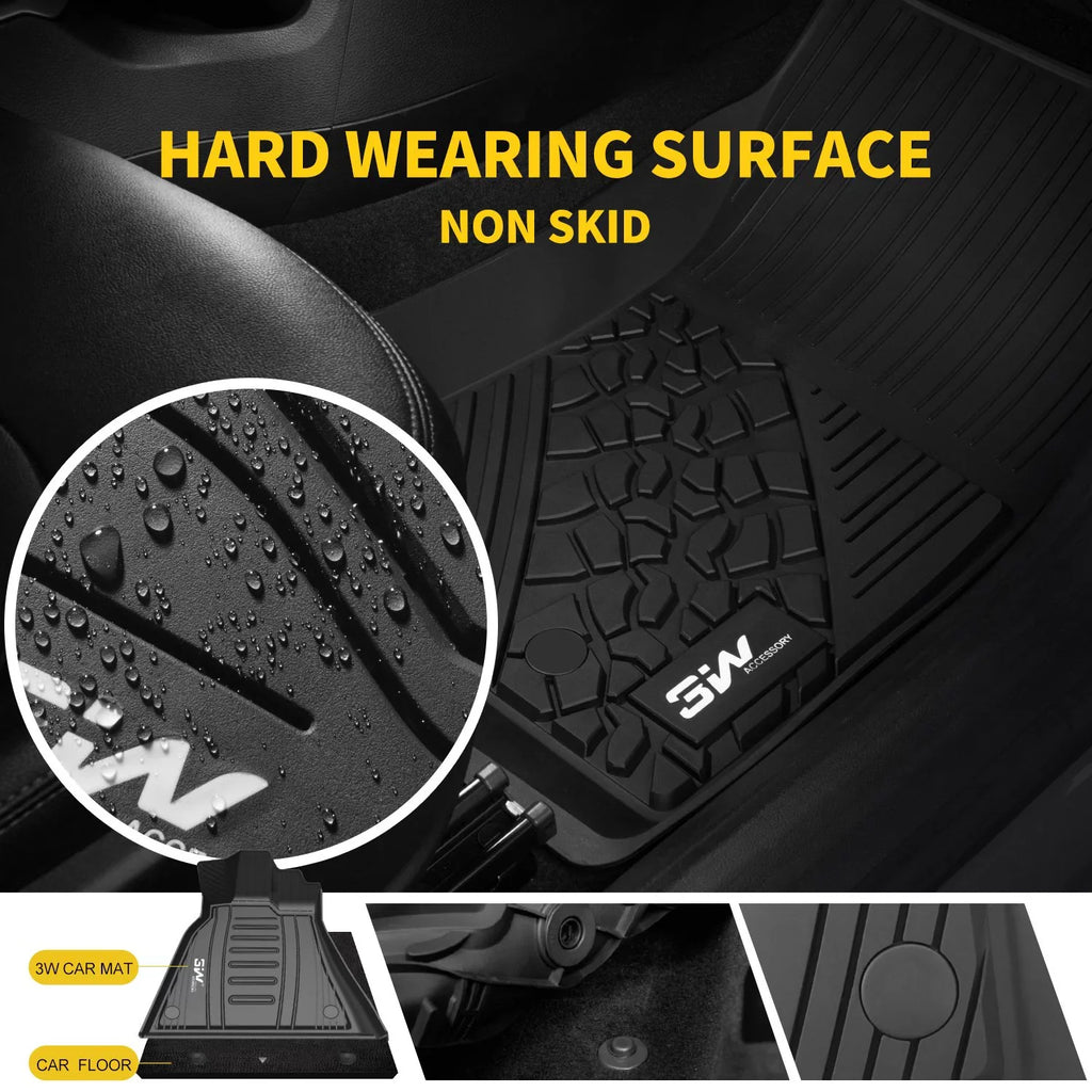 3W Floor Mats for Jeep Compass 2017 2018 2019 2020 - Full Set Front and Rear 2 Rows seat Floor Liner with All Weather Odorless TPE (New Body Style Only), Black