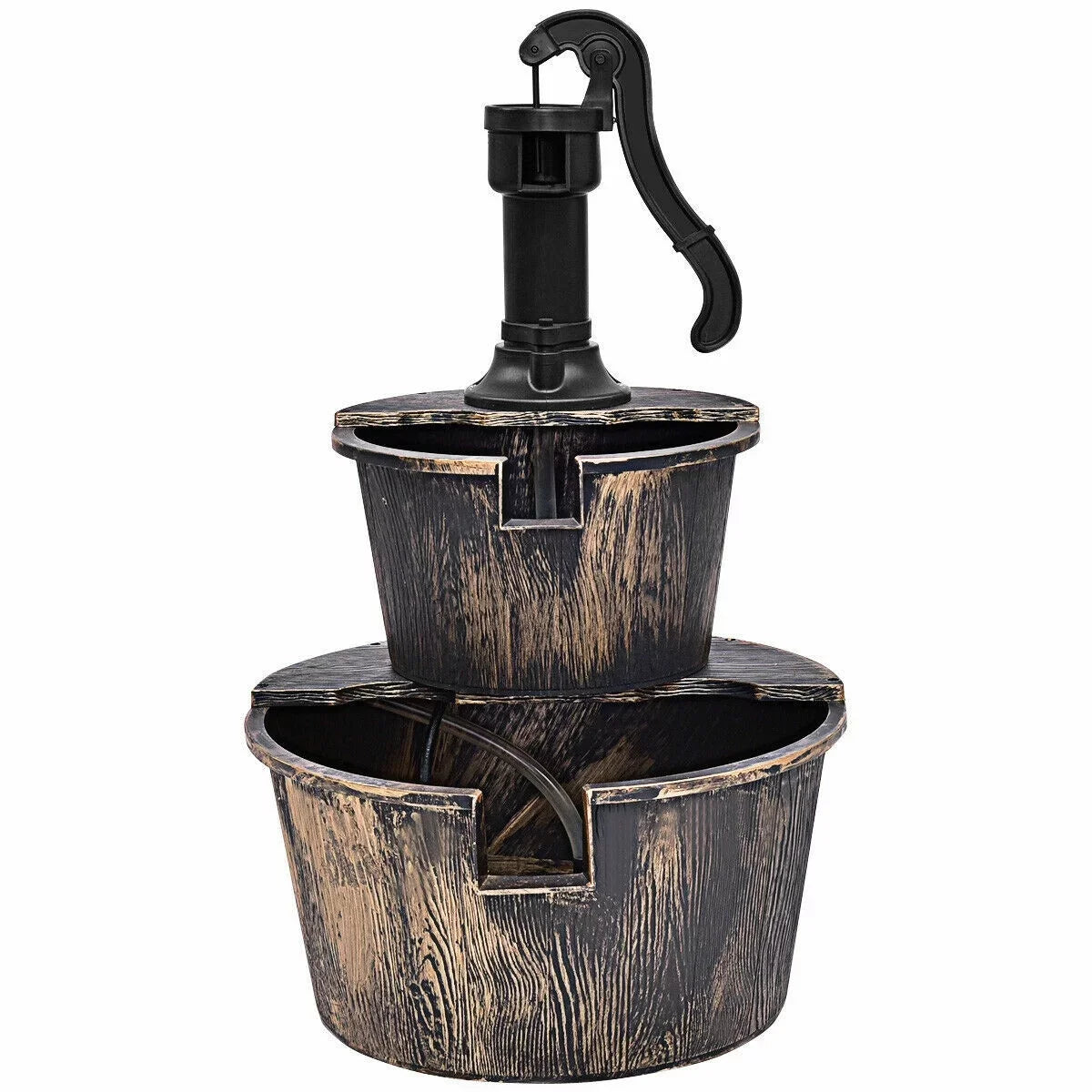 2-Tier Barrel Liquid Fountain with Pump | Outdoor Garden Barrel Fluid Fountain