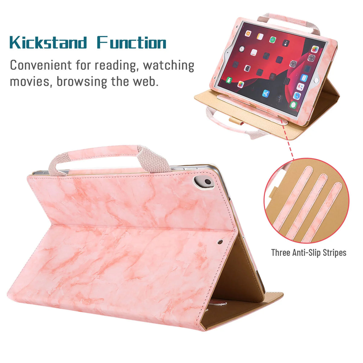 iPad 6th Generation Case, iPad 5th Gen Case, iPad Air 2 & 1st/iPad Pro 9.7 Case, Dteck Multi-Angle Stand Magnetic PU Leather Bag Folio Cover with Handle Document Pocket [Auto Wake/Sleep], Pink Marble