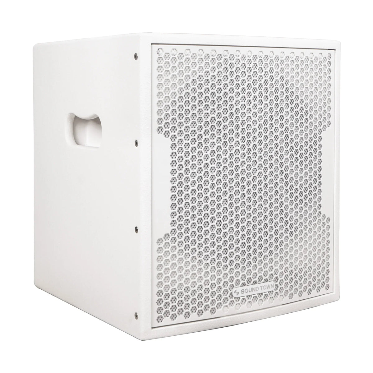 Sound Town 1400 Watts 12” Powered PA DJ Subwoofer with 2 Speaker Outputs, Folded Horn Design, White for Live Sound, Stage, Church, Lounge, Bar (CARPO-12DSWPW)