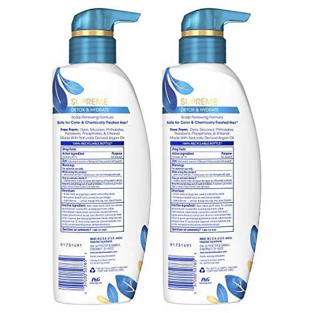 Head & Shoulders Supreme, Scalp Care and Dandruff Treatment Shampoo, with Argan Oil and Coconut Liquid Detox and Hydrate Hair and Scalp, 11.8 Fl Oz Twin Pack