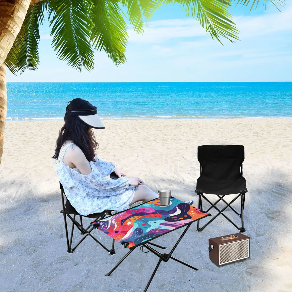 Abstract Art Paint Camping Folding Table Portable Beach Table with Storage Bag Compact Picnic Table for Outdoor Travel Fishing BBQ