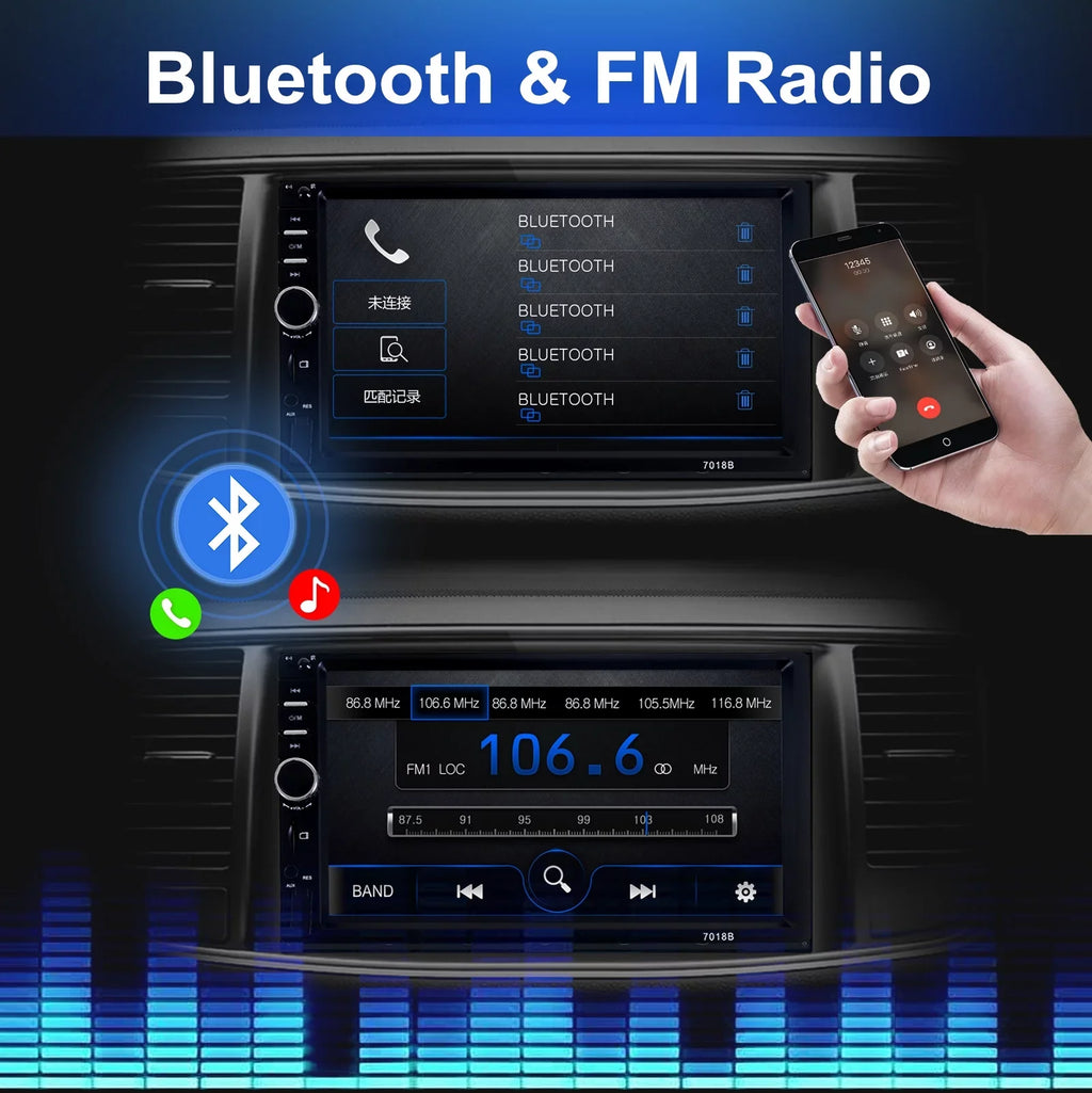 Double Din Car Stereo, 7In HD Bluetooth Car Radio MP5 Player Touch Monitor with Backup Camera, Vehicle Audio Receiver with Mirror Link, USB/Car Audio Receiver