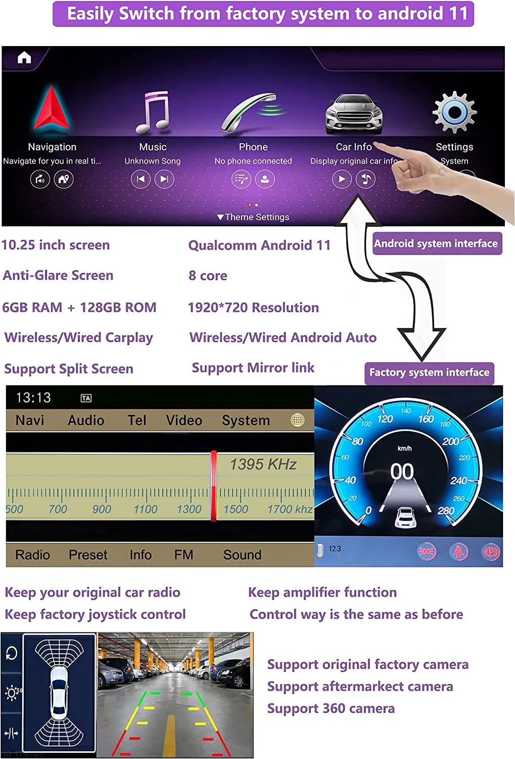 Road Top Android 13 Touch Monitor Car Stereo 10.25" 8GB+256GB Car Touch Display for Mercedes Benz C Class W204 2011-2014 Year with NTG4.5/4.7, Supports Wireless Wired CarPlay Android Auto Mirrorlink