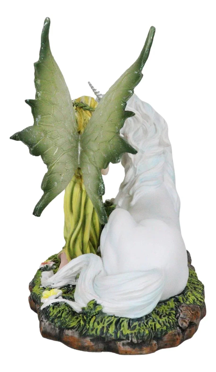 Green Earth Gaia Fairy With Rare Floral White Unicorn Statue Decor Figurine 7"L