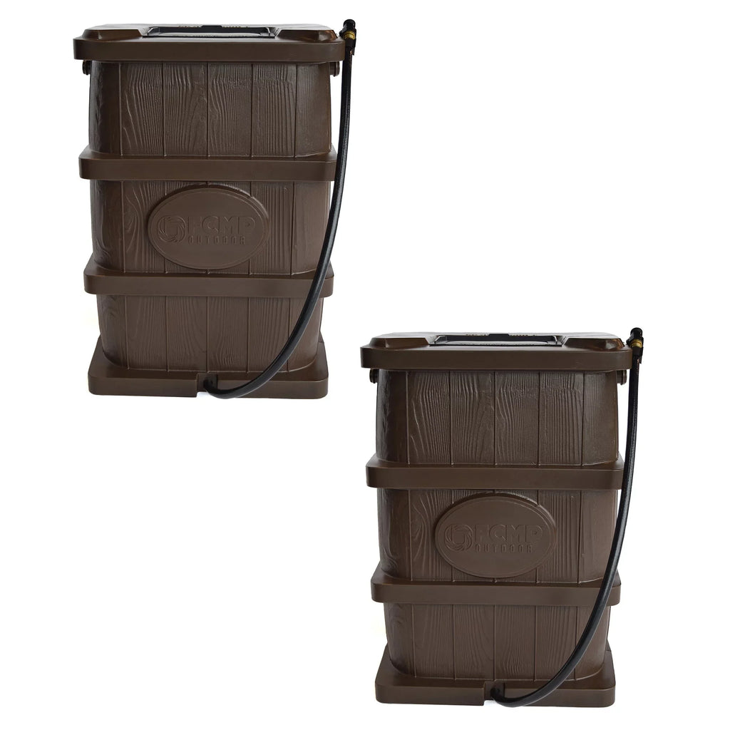 FCMP Outdoor 45 Gal Wood Grain Rain Liquid Catcher Barrel, Brown (2 Pack)