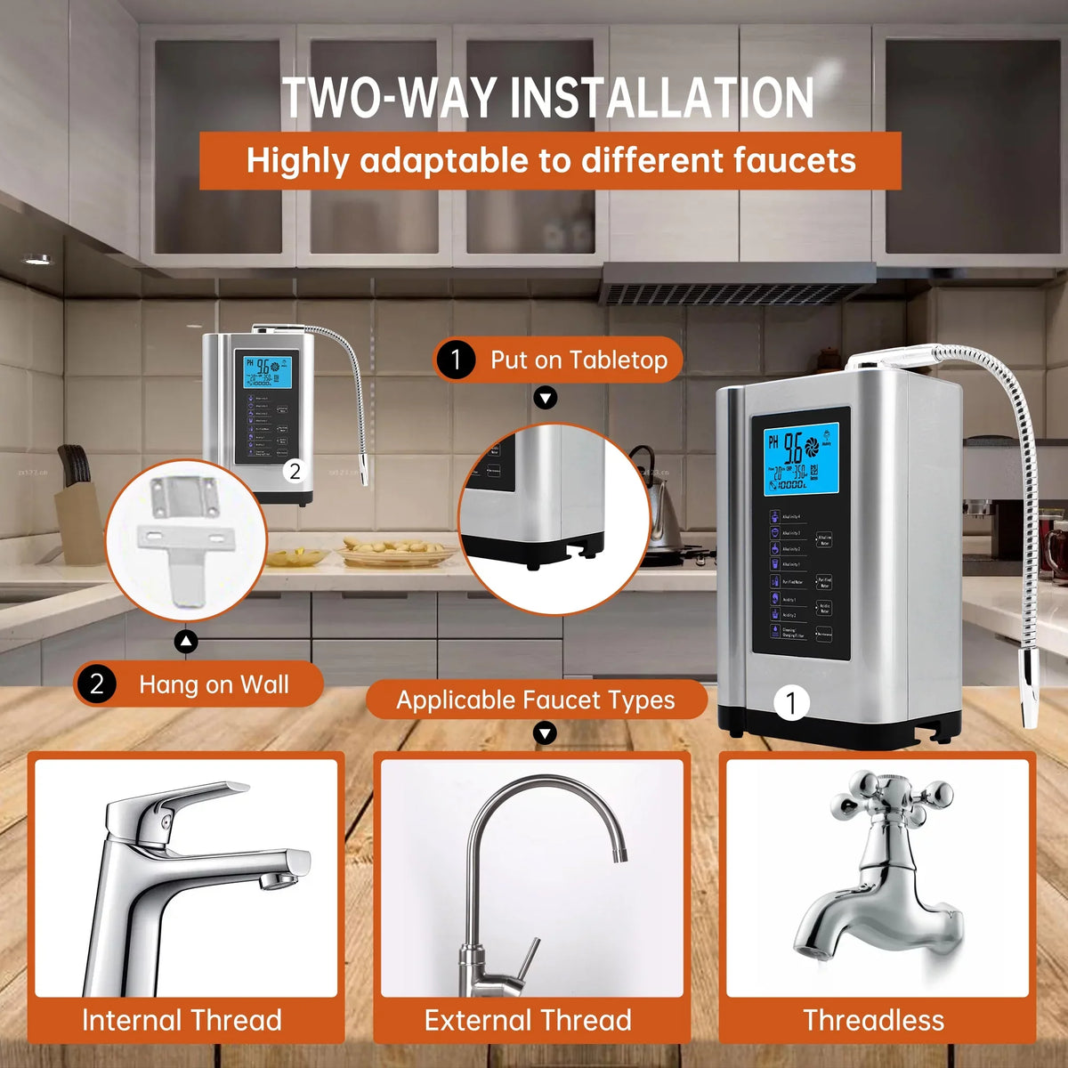 Alka Liquid Ionizer, Liquid Purifier Machine PH 3.5-10.5 Alkaline Acid Liquid Machine,Up to -500mV ORP, 8000 Liters Per Filter,7 Liquid Chipset Voice(Silver)
